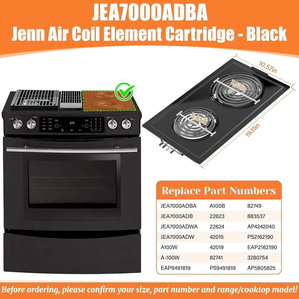 Upgraded JEA7000ADBA Coil Element Cartridge Compatible with Jenn Air Cooktop Replacement Parts Range Stove Cartridge For Whirlpool Electric Burner Cartridge JEA7000ADB With Drip Pans