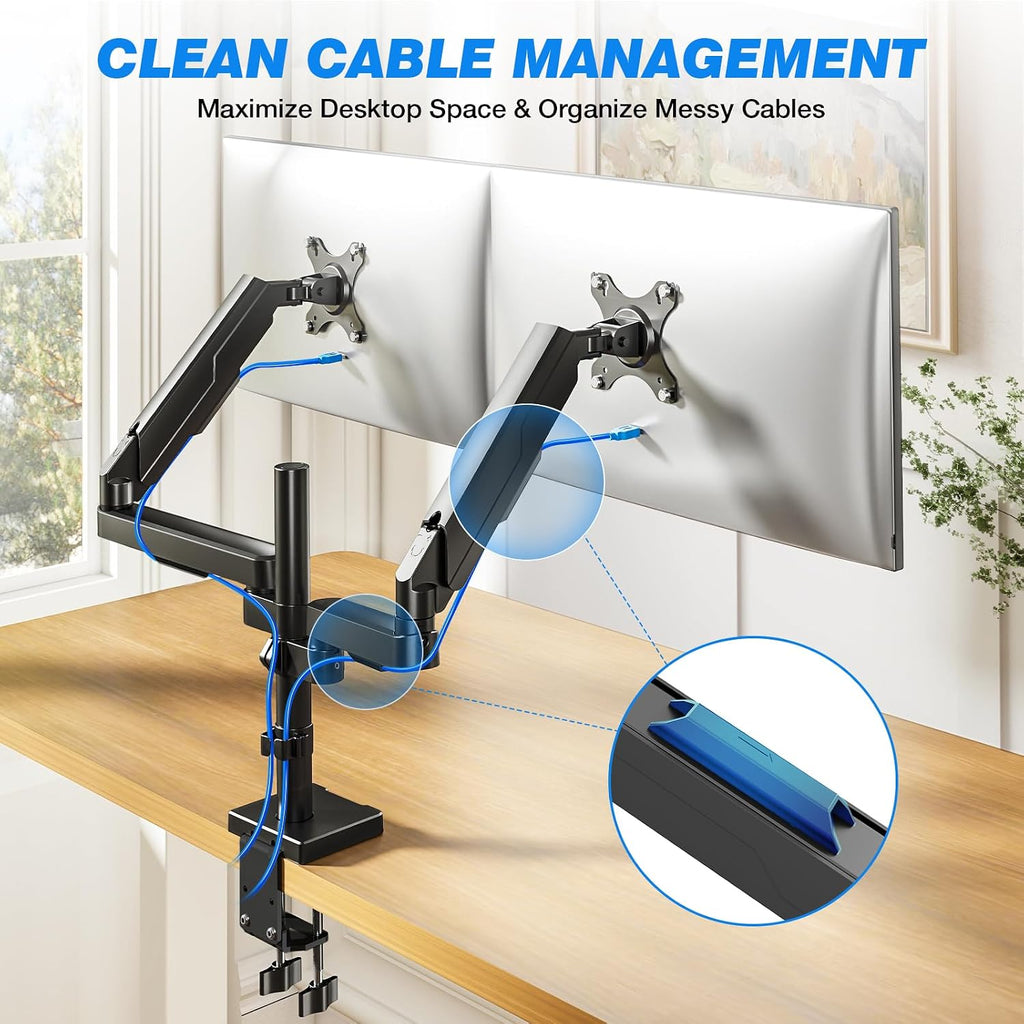 Dual Monitor Stand Desk Mount for 17-34" Screens Holds up to 22lbs | Full Motion Height Adjustable, Tilt/Swivel, 360
