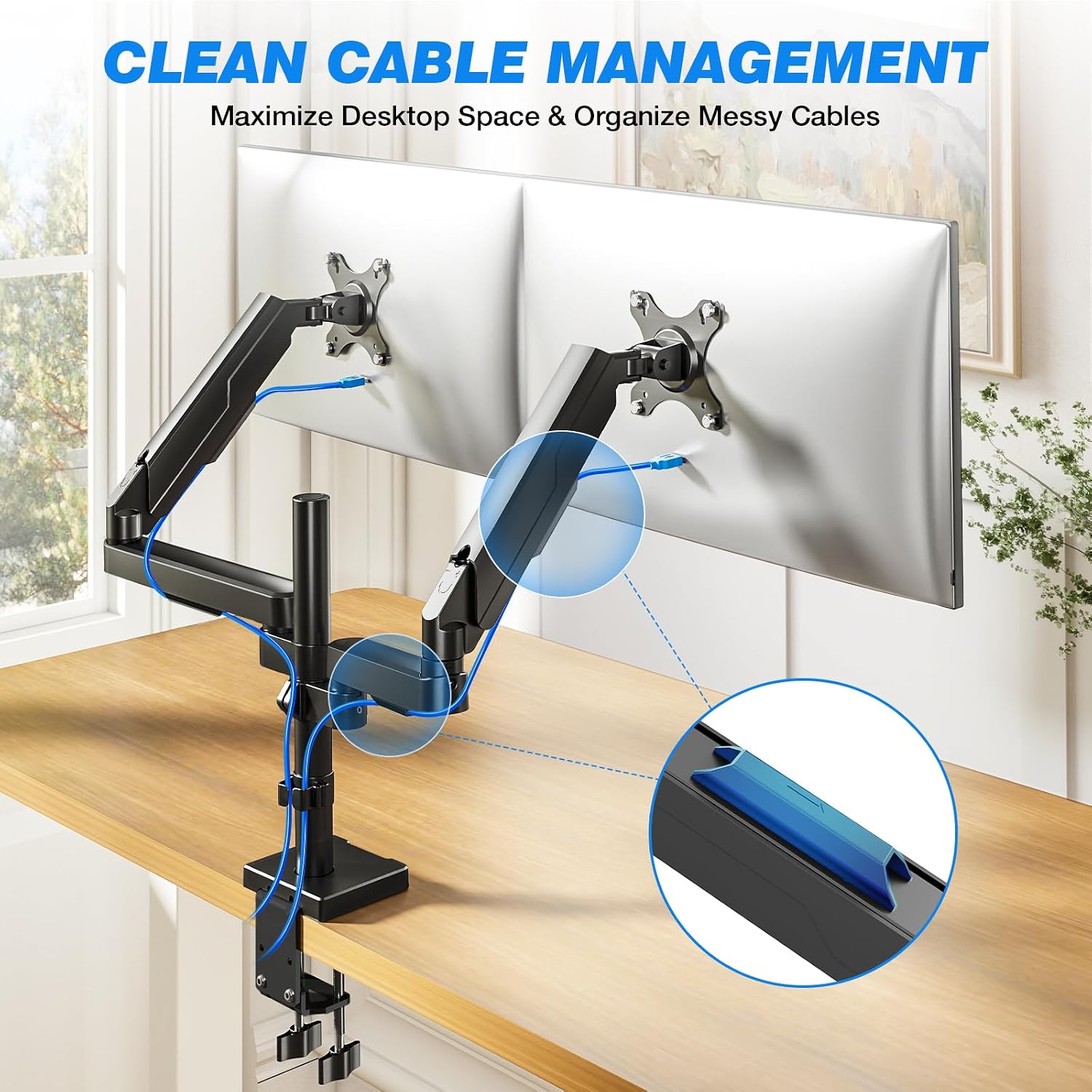 Dual Monitor Stand Desk Mount for 17-34" Screens Holds up to 22lbs | Full Motion Height Adjustable, Tilt/Swivel, 360