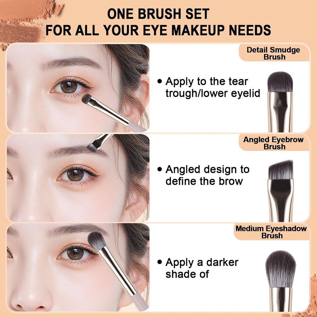 Eye Makeup Brush Set, 5Pcs Professional Blending Eyeshadow Makeup Brushes with Synthetic & Wood Handle Angled Eyebrow