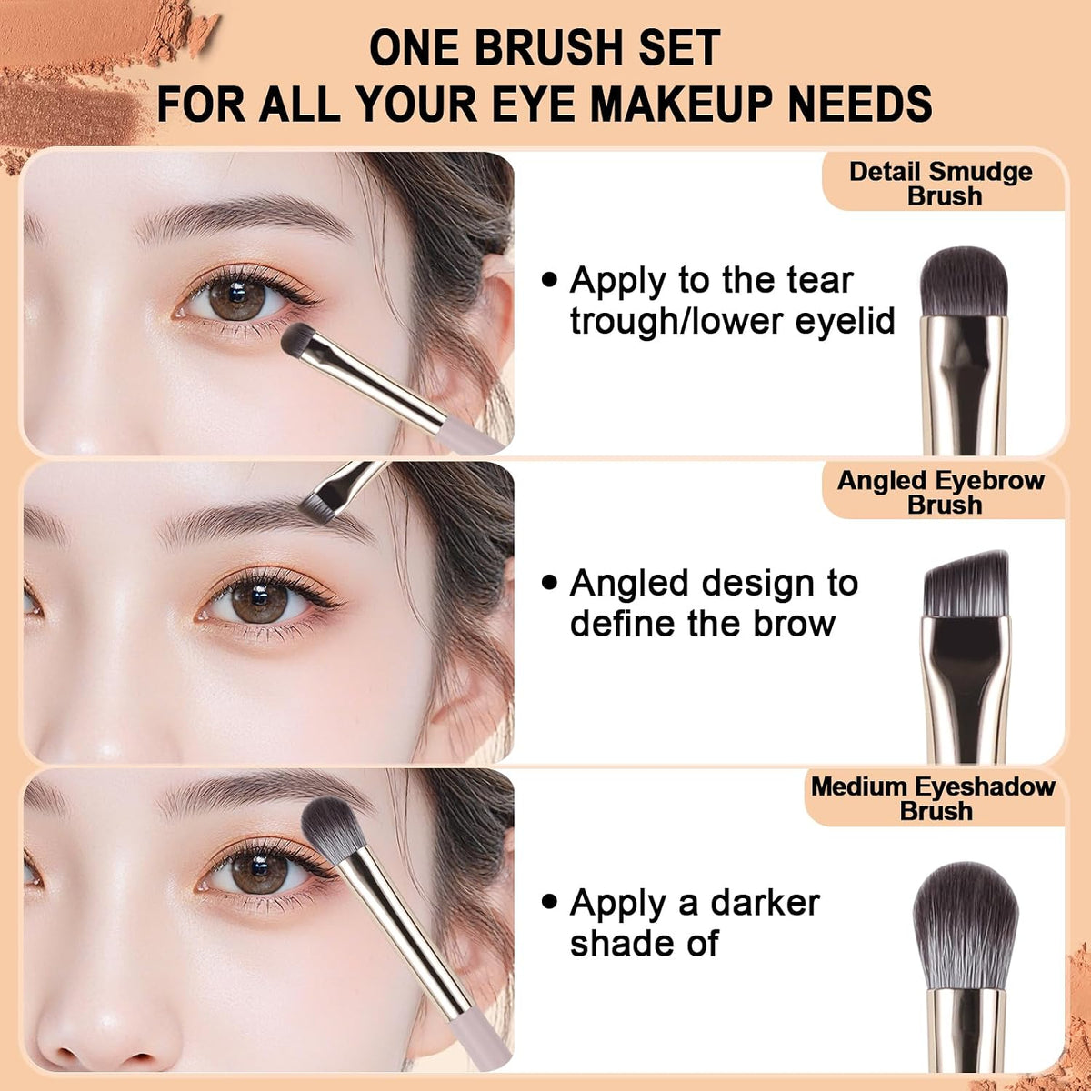 Eye Makeup Brush Set, 5Pcs Professional Blending Eyeshadow Makeup Brushes with Synthetic & Wood Handle Angled Eyebrow