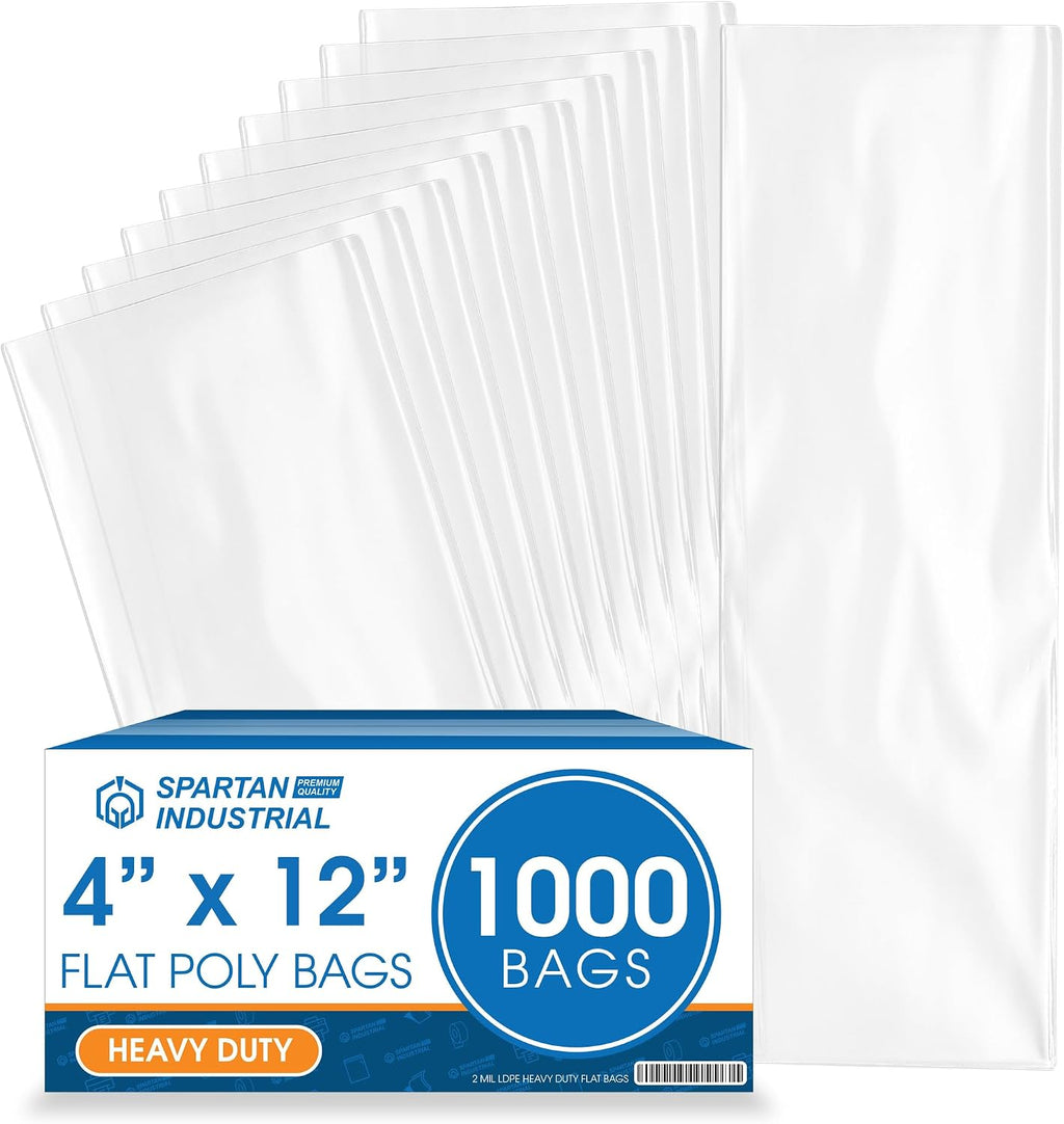 4x12 Plastic Bags, 1000 Count - Open-End Flat 2 Mil, Spartan Industrial