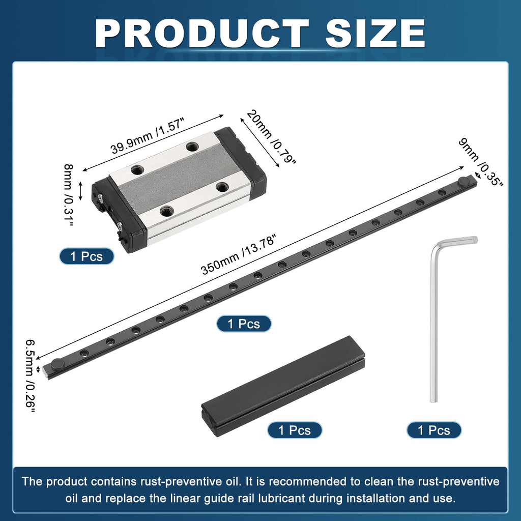 uxcell 1Pcs MGN9 350mm Linear Sliding Rail Guide with MGN9H Sliding Block