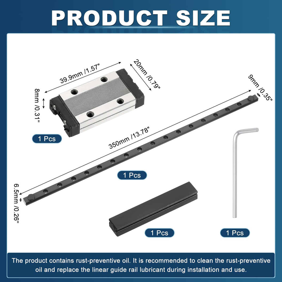 uxcell 1Pcs MGN9 350mm Linear Sliding Rail Guide with MGN9H Sliding Block