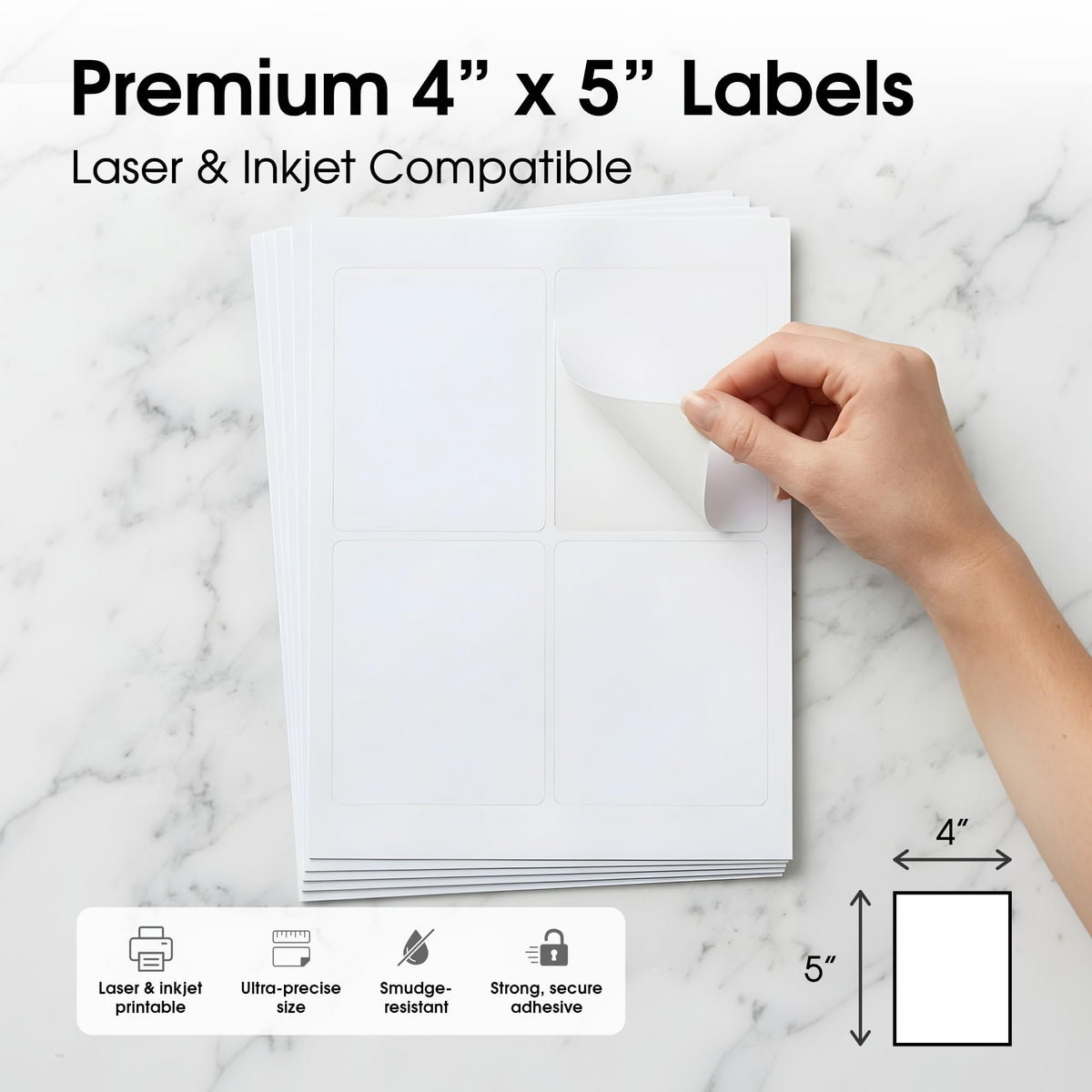 4" X 5" Matte White Printable Shipping Labels (250 Sheets, 1000 Stickers)