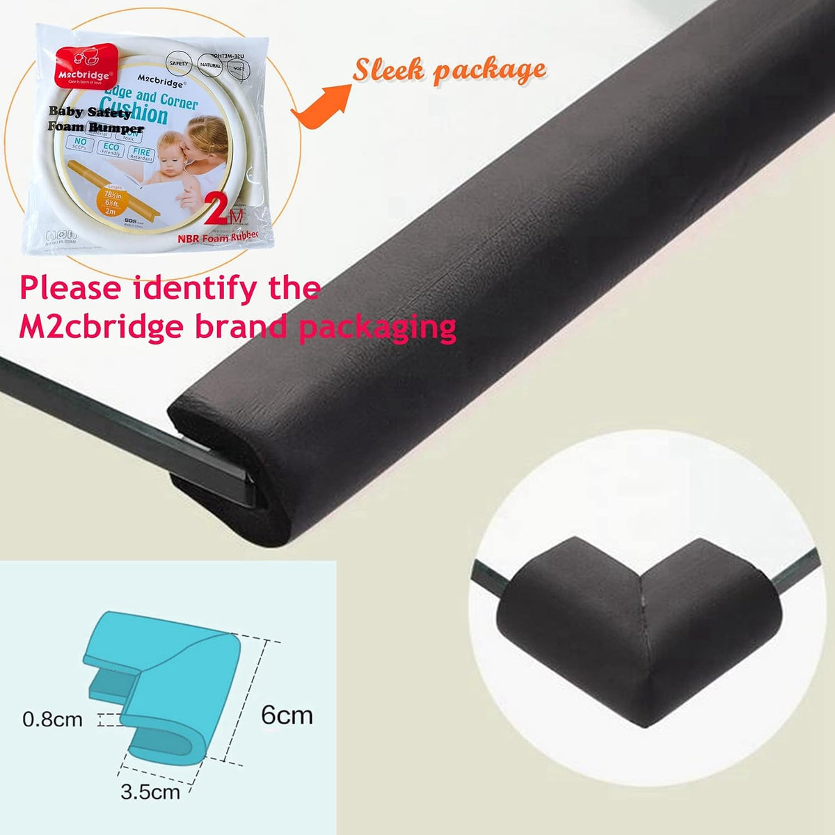 U Shape Furniture Table Edge Protectors 6.5 Ft Black with 4 Corners