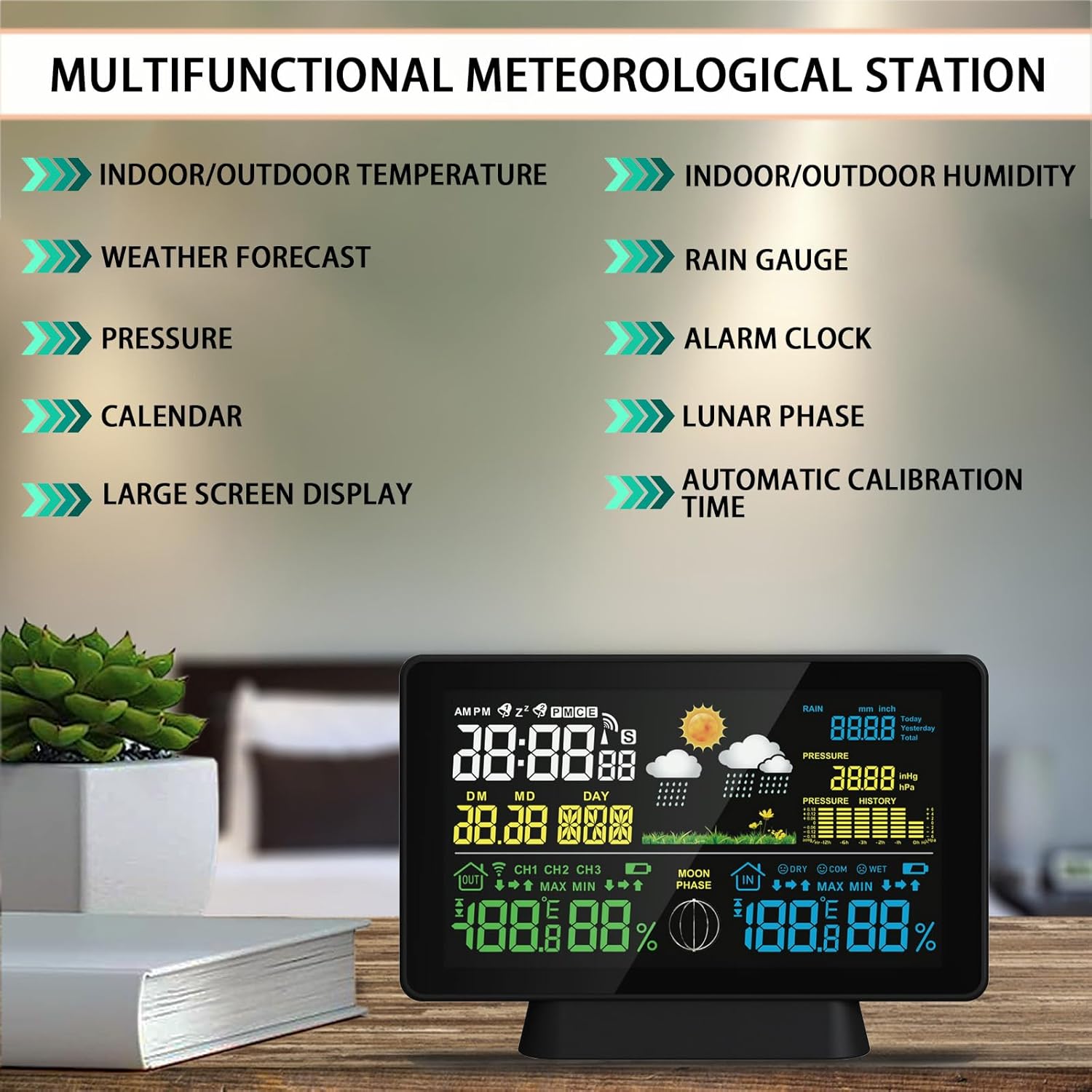 Wireless Rain Gauge and Weather Station, Digital Rain Gauge Outdoor Home Weather Stations with Thermometer