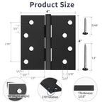 3 Pack Matte Black Door Hinges 4 Inch, Exterior Door Hinges Square Corners