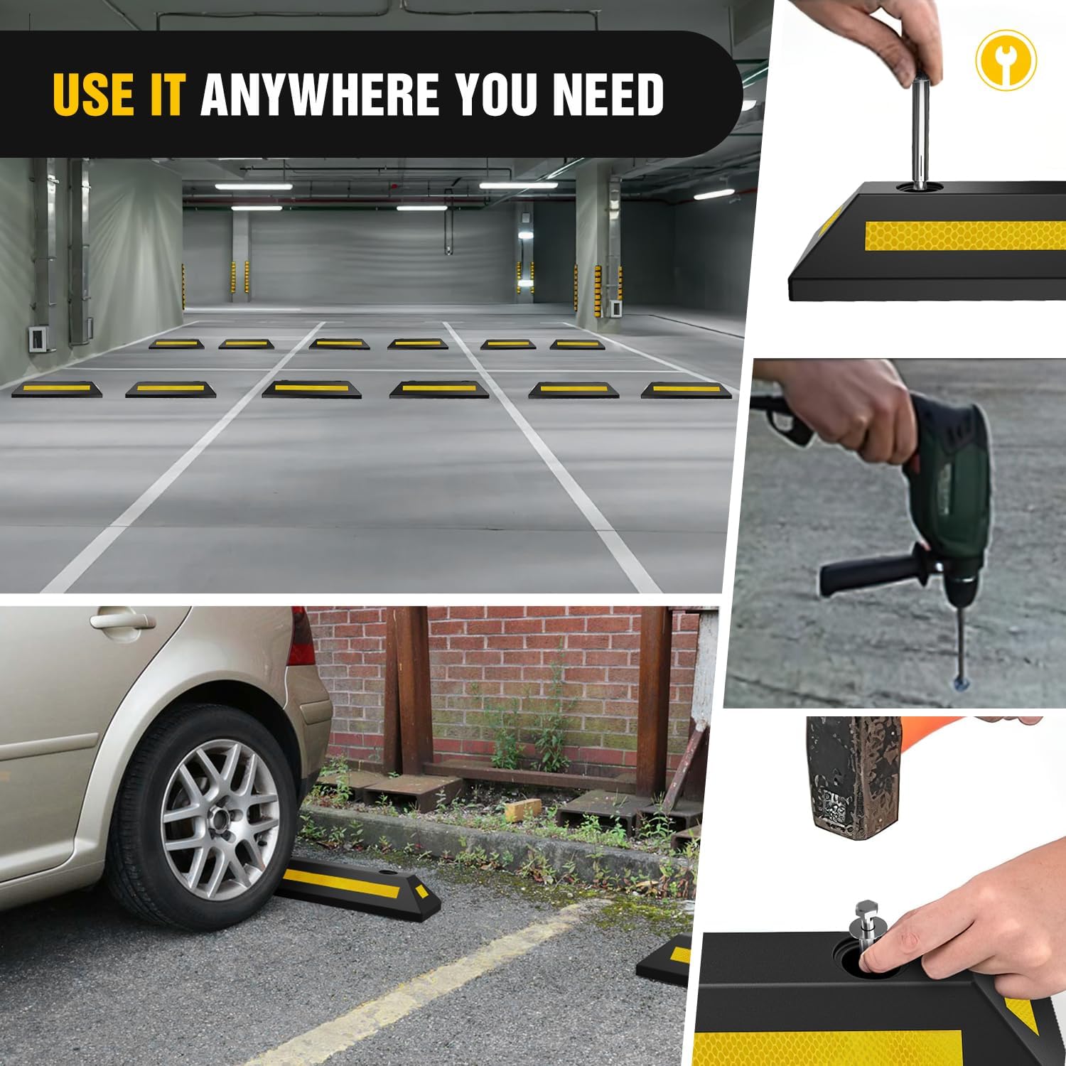 Rubber Parking Curb Wheel Stop for Garages and Driveways, 1-Pack | Heavy Duty Parking Block, Helps Guide Cars, SUVs