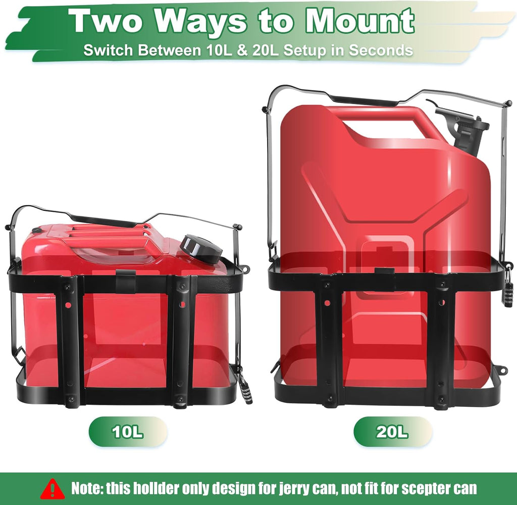Jerry Gas Can Holder Rack with Combination Lock, 5 Gallon | Heavy Duty Jerry Can Mount Holder for 20 Liter Steel