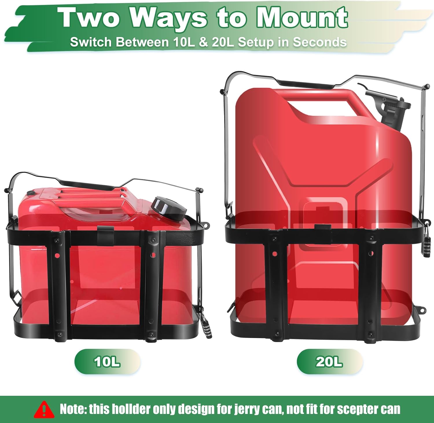 Jerry Gas Can Holder Rack with Combination Lock, 5 Gallon | Heavy Duty Jerry Can Mount Holder for 20 Liter Steel