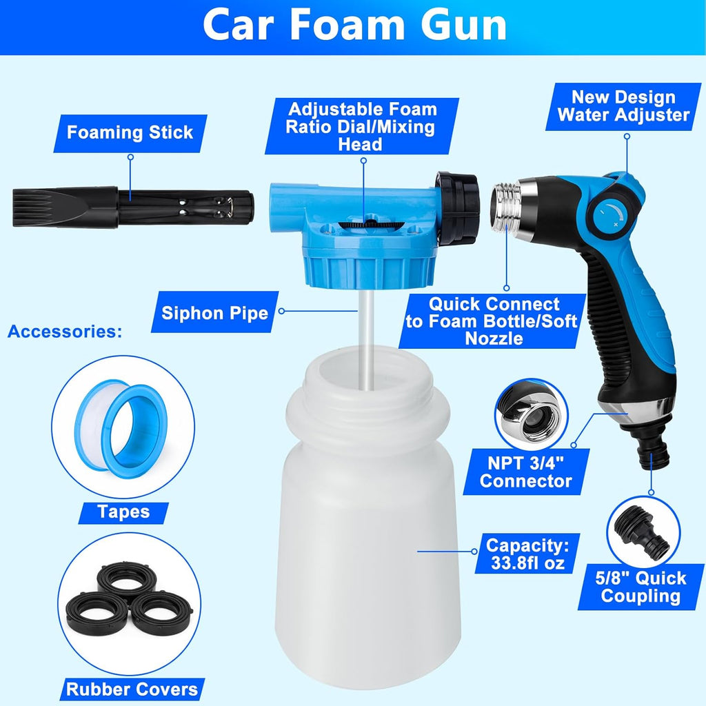 Car Wash Kit, Car Detailing Kit with Foam Gun, Car Wash Brush Mop and Large Folding Bucket Suitable for Car Cleaning