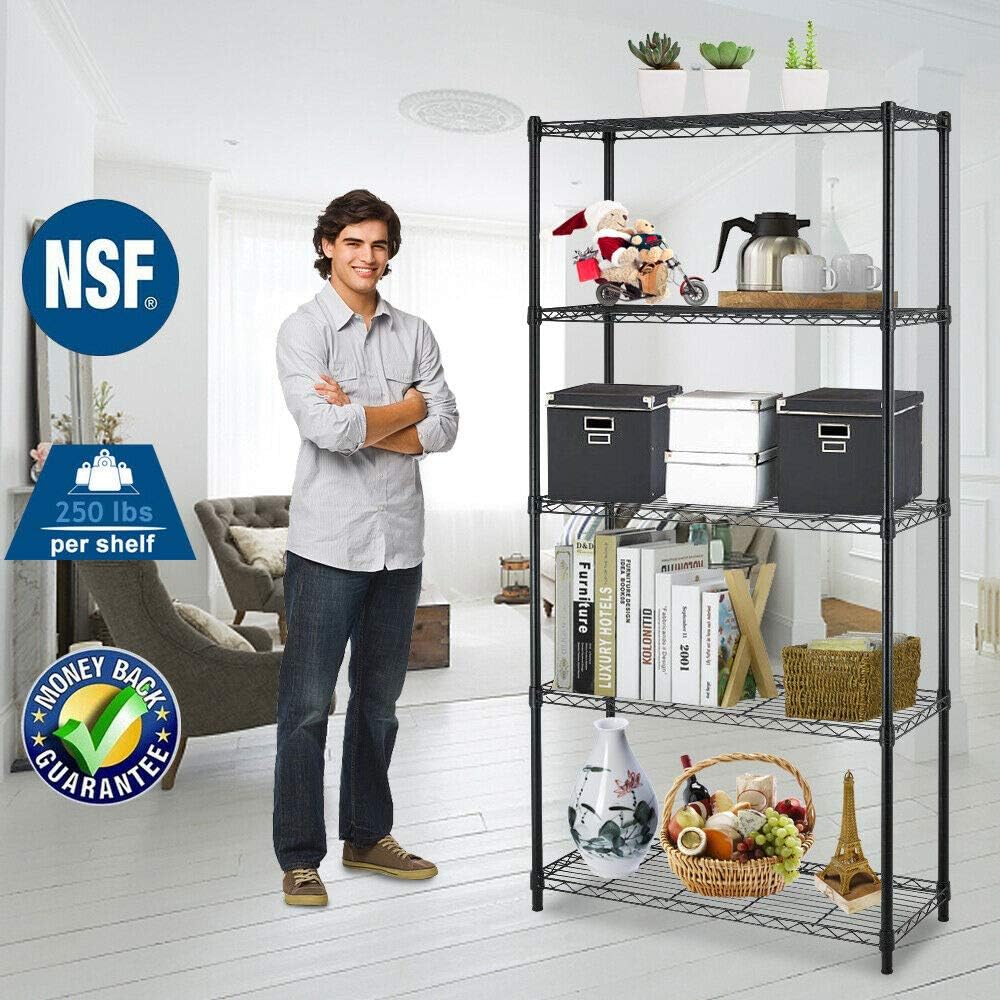 5-Tier Wire Shelf | 36" x 14" x 72" | Black