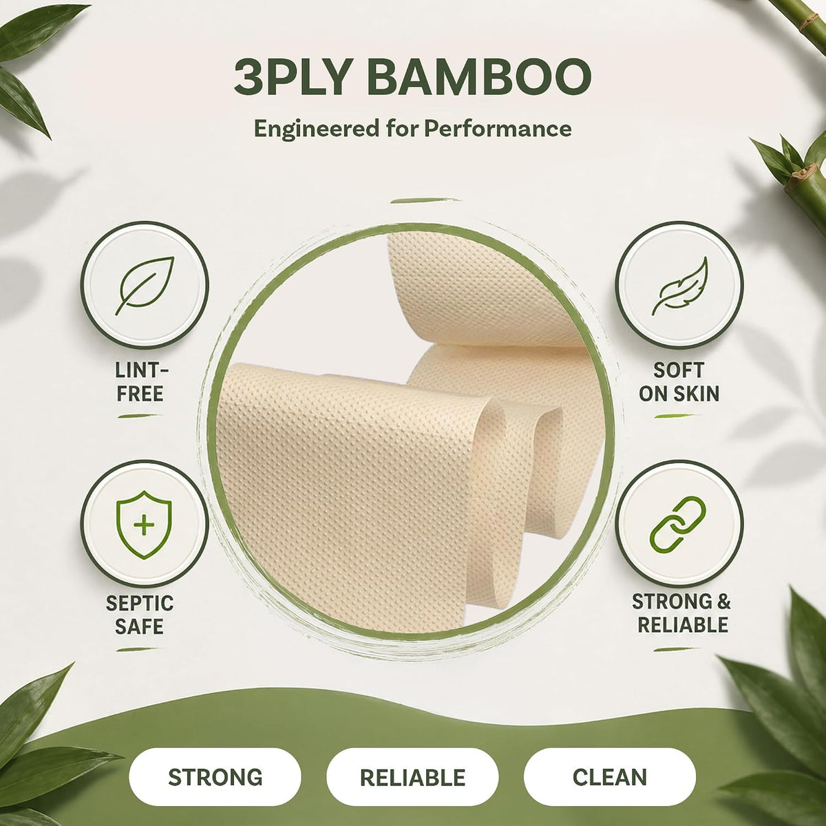 Bamboo Toilet Paper Unbleached, 12 Rolls, 3 Ply and 300 Sheets Bamboo Toilet Tissue - FSC Certified, Biodegradable