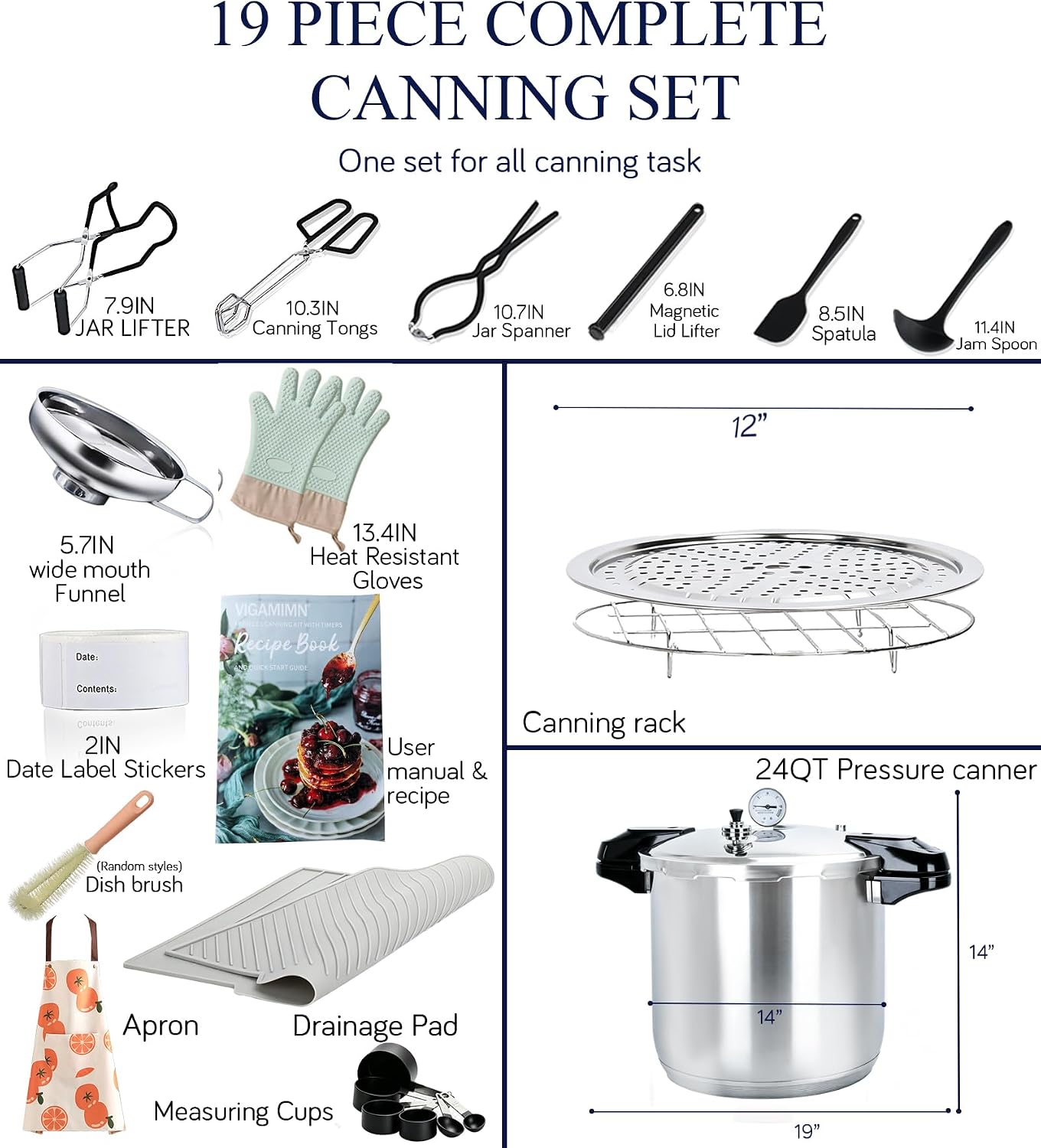 24 Qt Pressure Canner, Canning Pressure Cooker with Starter Kit, Stainless Steel Canning Pot for Home Water Bath