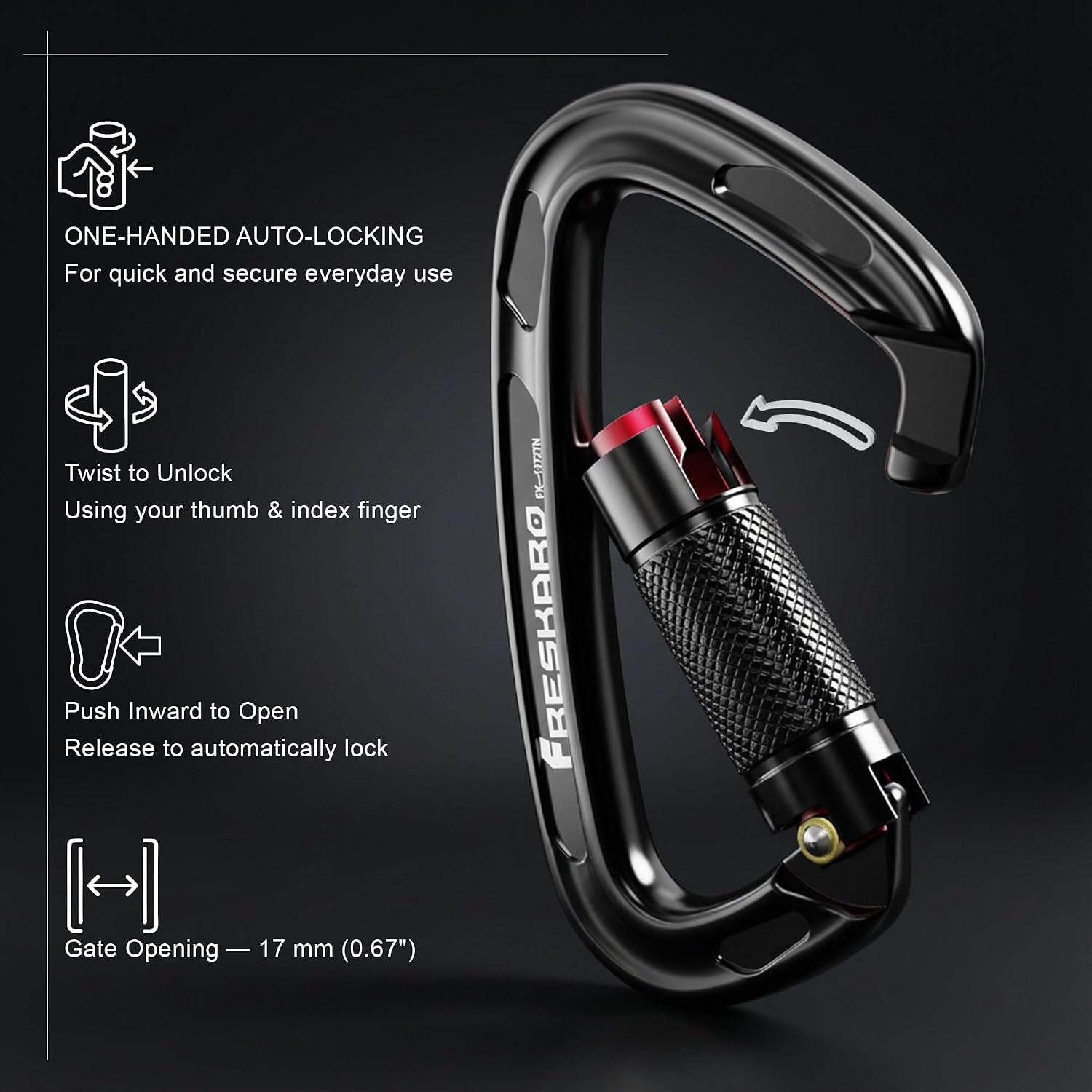 UIAA Certified 25KN Auto Locking Climbing Carabiner Clips, Twist Lock, and Heavy Duty Carabiners for Rock Climbing