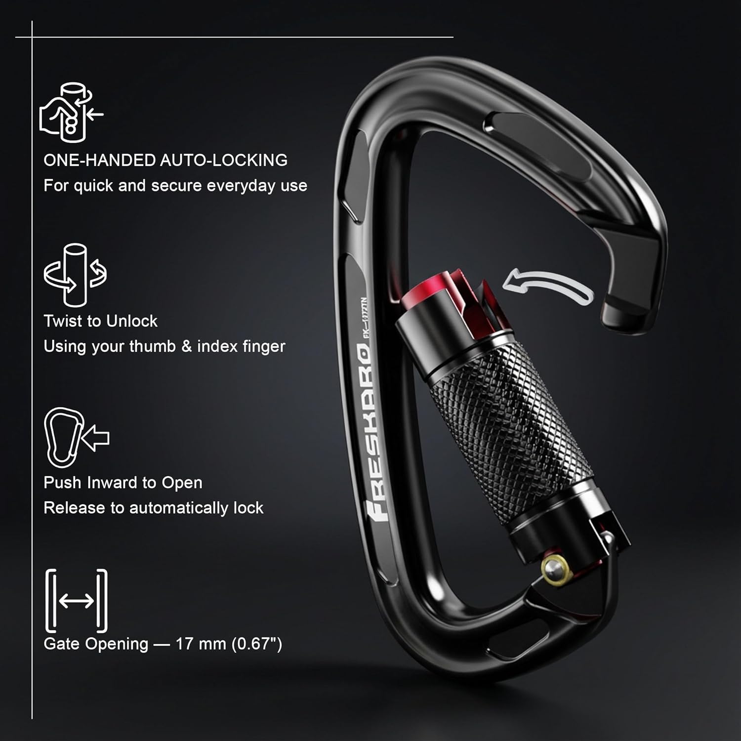 UIAA Certified 25KN Auto Locking Climbing Carabiner Clips, Twist Lock, and Heavy Duty Carabiners for Rock Climbing