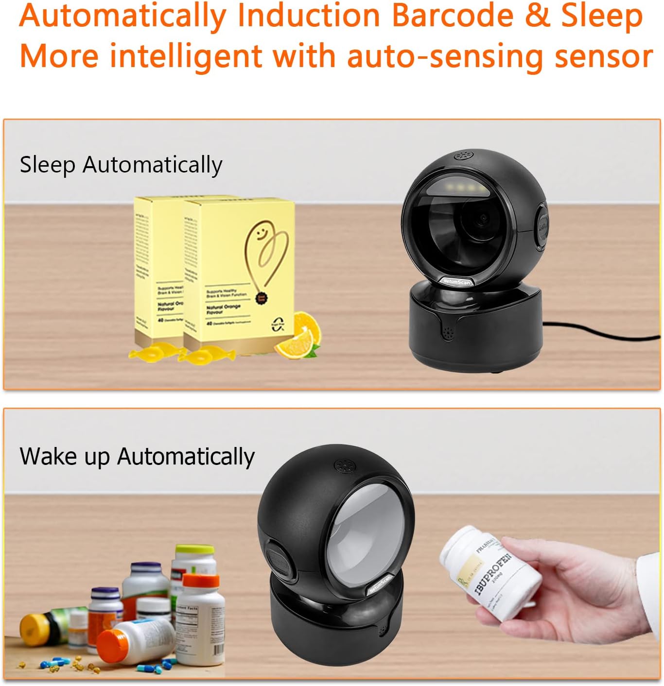 Desktop Barcode Scanner, USB QR Code Reader | Hands-free omnidirectional scanning for 1D, 2D and QR codes in
