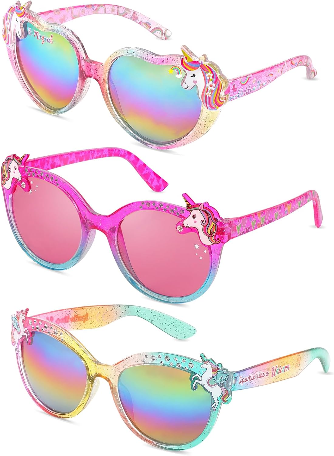 3 Pairs Kids Sunglasses Girls,UV Protection Sunglasses Toddler Eyewear for Party Favors Beach Glasses Age 3-12