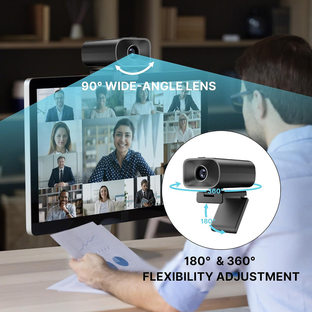 Webcam with 5W Speaker and Microphones for PC,Computer USB Camera 5X Digital Zoom ePTZ 1080P Webcam with Privacy