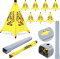 8-Packs Wet Floor Signs 20 Inch, Pop UP Bilingual Yellow Caution Wet Floor Sign with Wall Mounted Storage Tube
