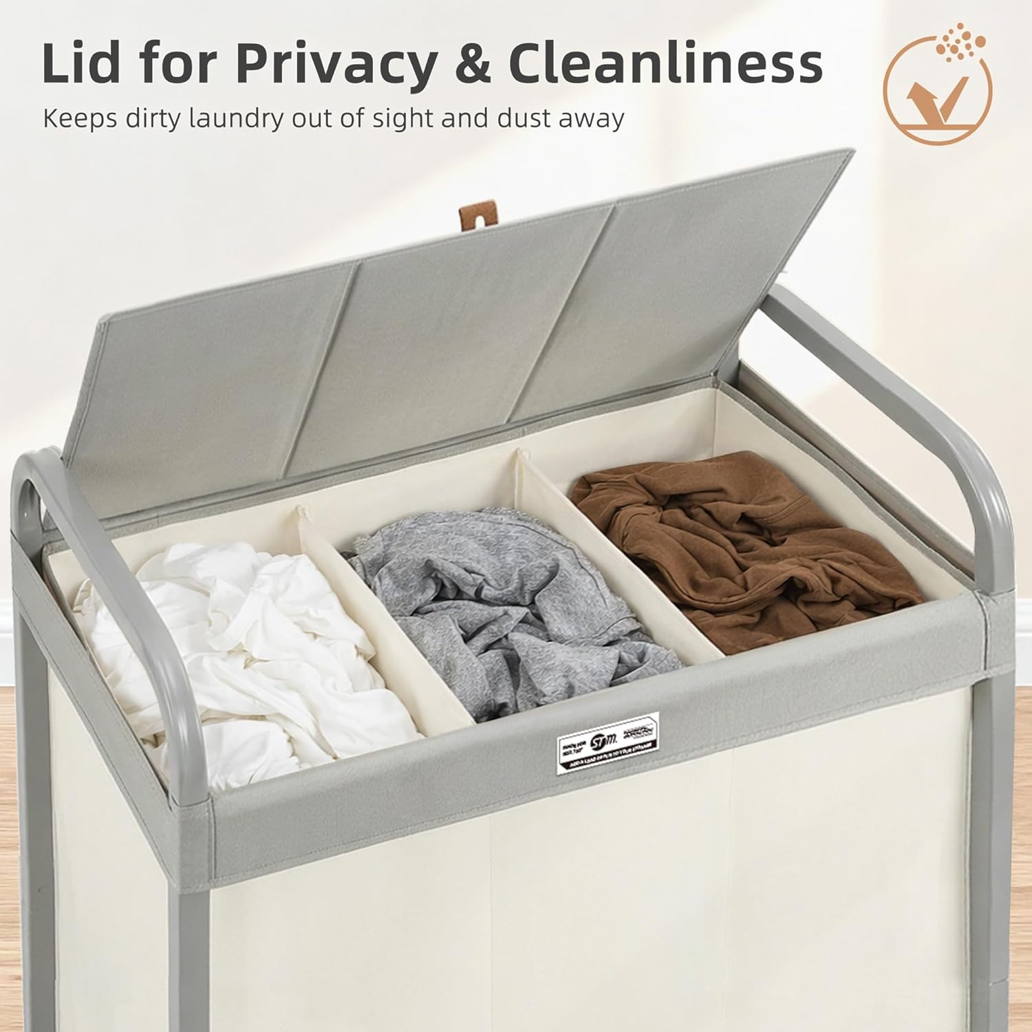 3 Section Laundry Sorter, 60 Gal. Laundry Hamper Cart with Heavy Duty Rolling Lockable Wheels and Removable Bags