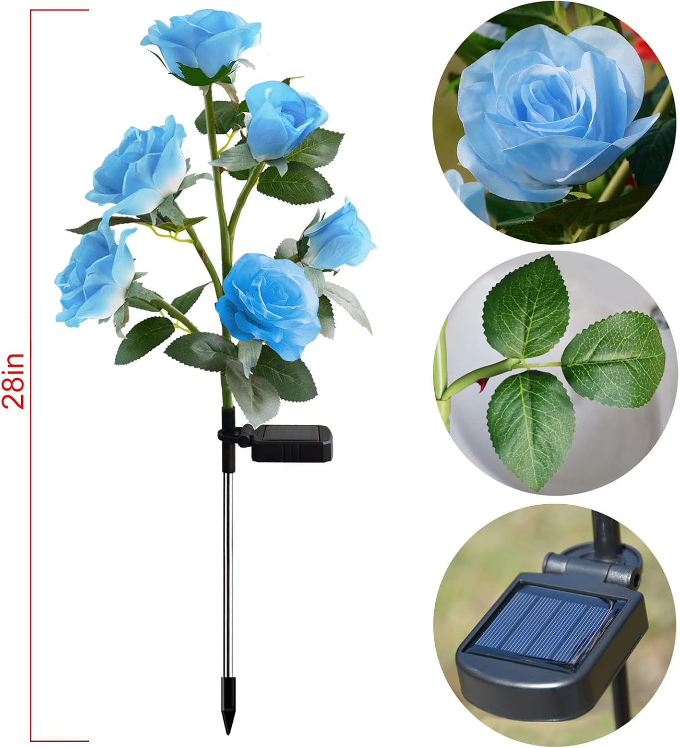 [Upgraded 6 Flowers]Solar Powered Decorative Rose Garden Stake Lights, Waterproof Realistic Artificial Flowers for