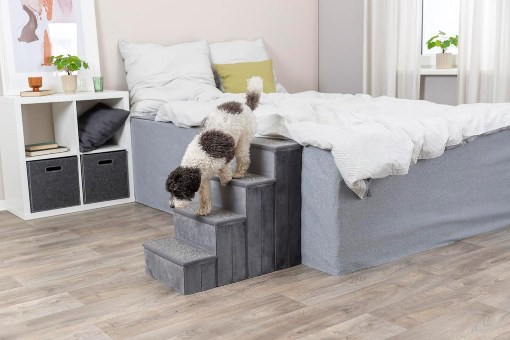 4-Step Velour Pet Stairs, Gray