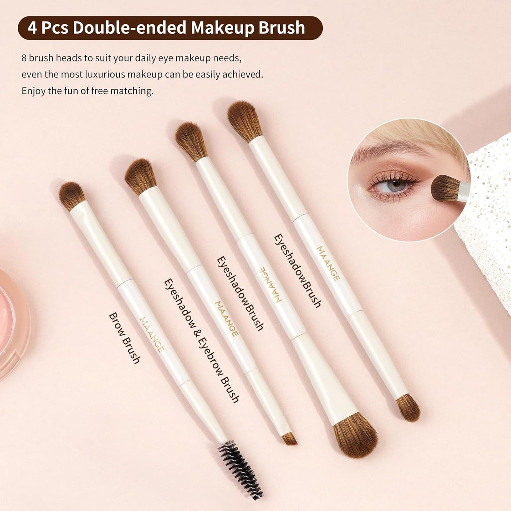Makeup Brush Set 14-In-7 Double Ended Essential Foundation Makeup Brushes for Powder Concealers Eye Shadows Blush