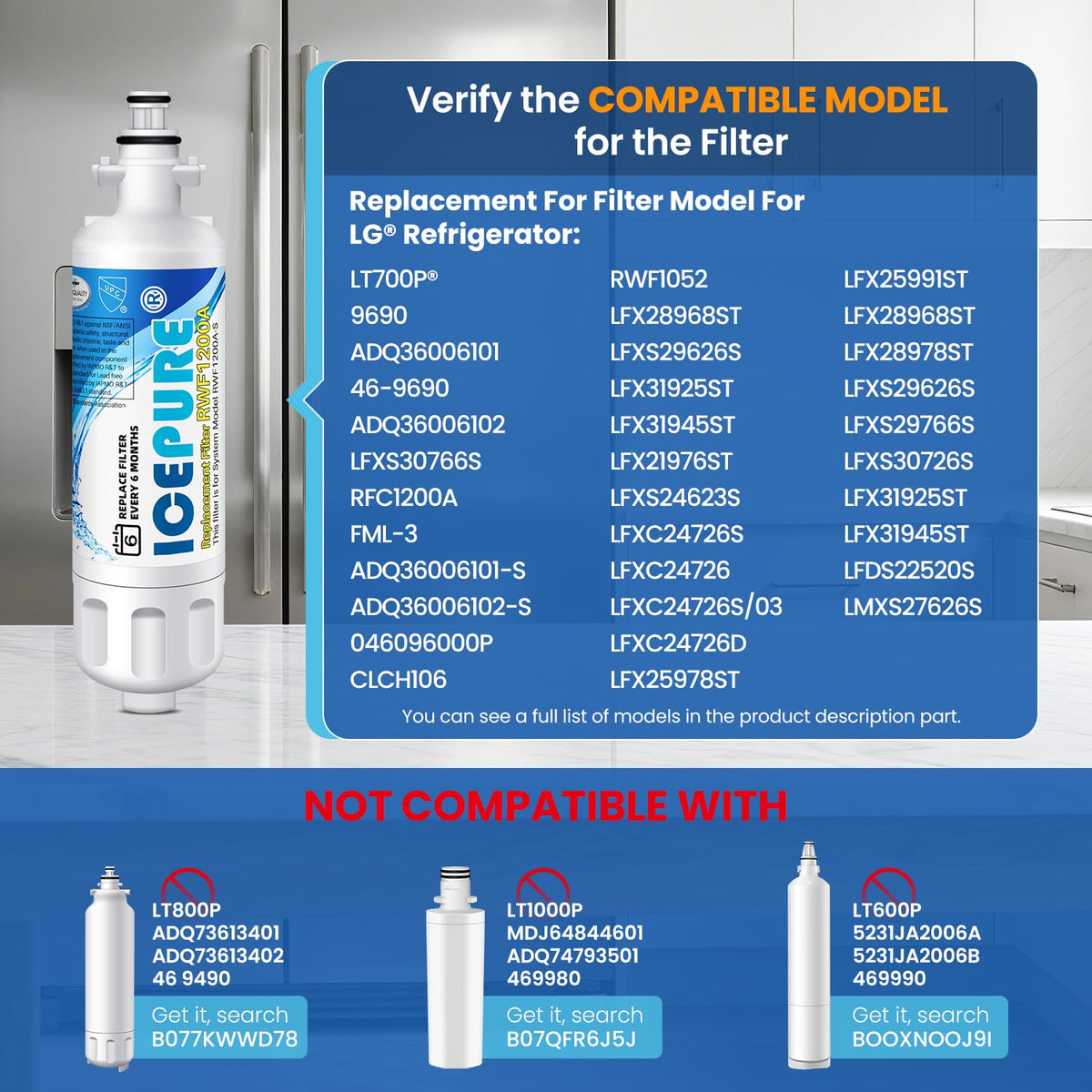 ADQ36006101 9690 Water Filter Replacement for LG LT700P, 1 PACK