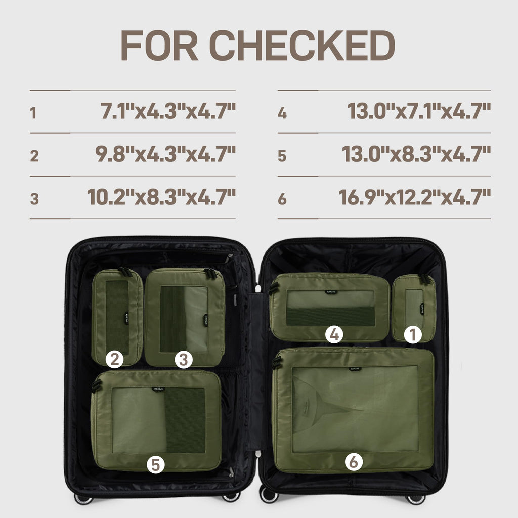 TripCozy Compression Packing Cubes, 6 Set, Olive Green