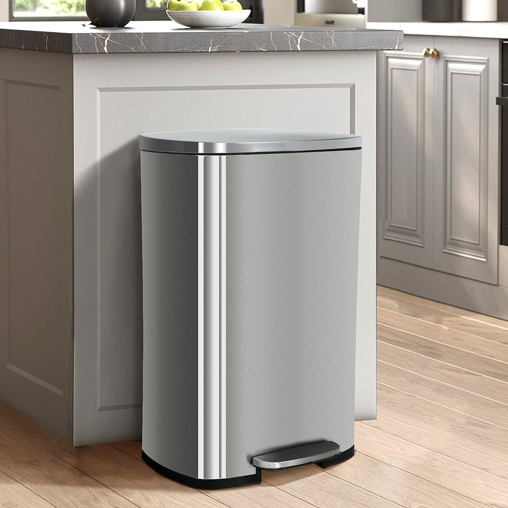 50 Liter / 13 Gallon Kitchen Trash Can, Stainless Steel with Lid, Foot Pedal and Inner Bucket, Fingerprint-Resistant