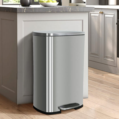 50 Liter / 13 Gallon Kitchen Trash Can, Stainless Steel with Lid, Foot Pedal and Inner Bucket, Fingerprint-Resistant
