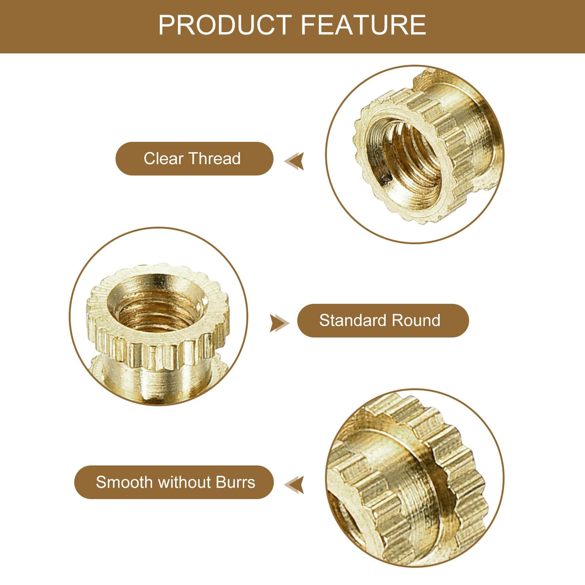 uxcell M3 x 4mm(L) x 5mm(OD) Female Thread Brass Knurled Threaded Insert Embedment Nuts, 180Pcs