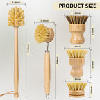 5 Pack Bamboo Dish Brush Set with 14’’ Bottle Brush