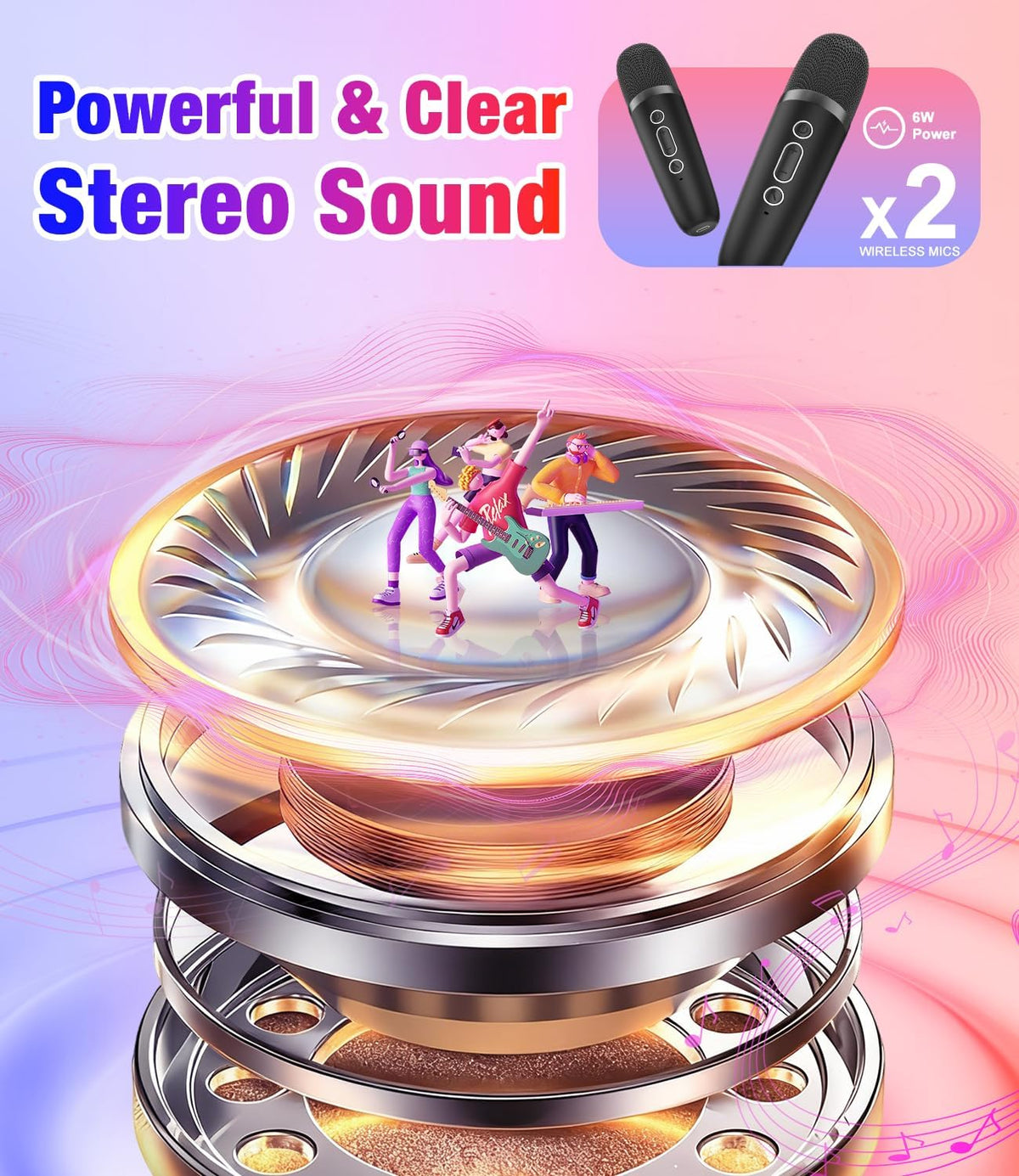 Mini Karaoke Machine, Portable Bluetooth Speaker with 2 Wireless Microphones for Kids & Adults, Karaoke Microphone