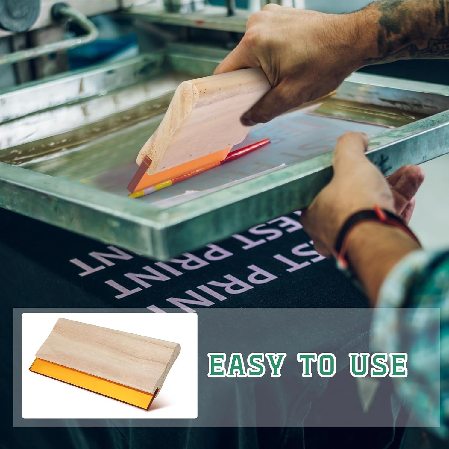 8 Pcs 4 Sizes Screen Printing Squeegee 75 Durometer Wooden Ink Scraper Rubber Art Squeegee Silk Stencil Printing