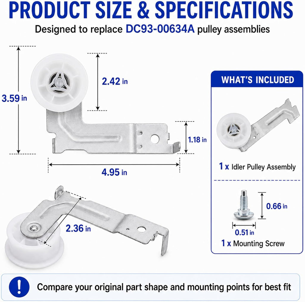 DC93-00634A Dryer Idler Pulley Assembly For Samsung Kenmore Dryer - Upgraded Ball Bearings (Replaces DC96-00882C, PS4133825, AP4373659, LB1655, 5PH2337, AP4213616, PS4216837)