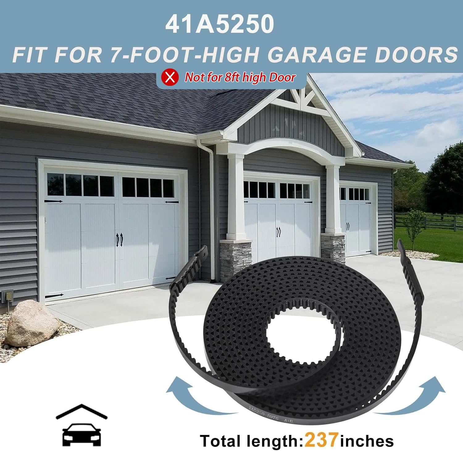 Drive Belt 41A5250, 237'' Garage Door Opener Belt ONLY for 7FT High Garage Doors, NOT Universal, 041A5250 Belt for