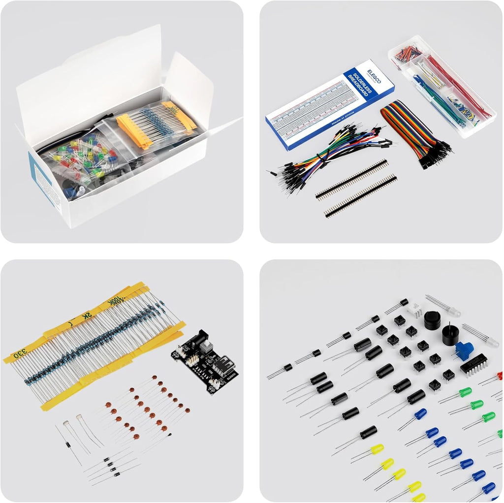 ELEGOO Upgraded Electronics Fun Kit w/Power Supply Module, Jumper Wire, Precision Potentiometer, 830 tie-Points