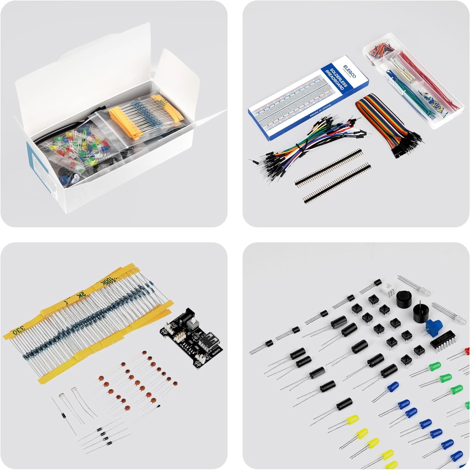 ELEGOO Upgraded Electronics Fun Kit w/Power Supply Module, Jumper Wire, Precision Potentiometer, 830 tie-Points