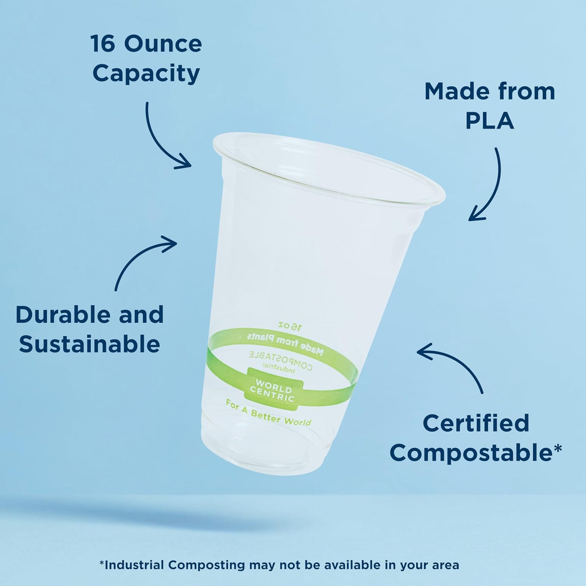 Compostable Clear Cold Cups, 16 Oz (Pack of 100)