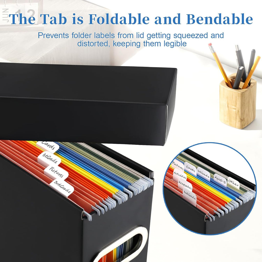 File Organizer Box with Lid & Handle, Thickened Cardboard Hanging File Folder Storage Boxes for Letter Size, Portable