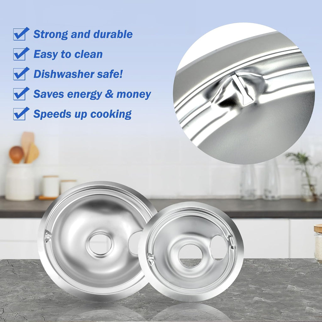 Electric Stove Drip Pans for GE Hotpoint Kenmore, Chrome 4-Pack