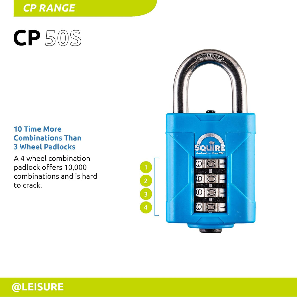 Heavy Duty Padlock (CP50S Marine) - Toughest Steel Shackle - 4 Wheel Combination Padlock - Stainless Steel for