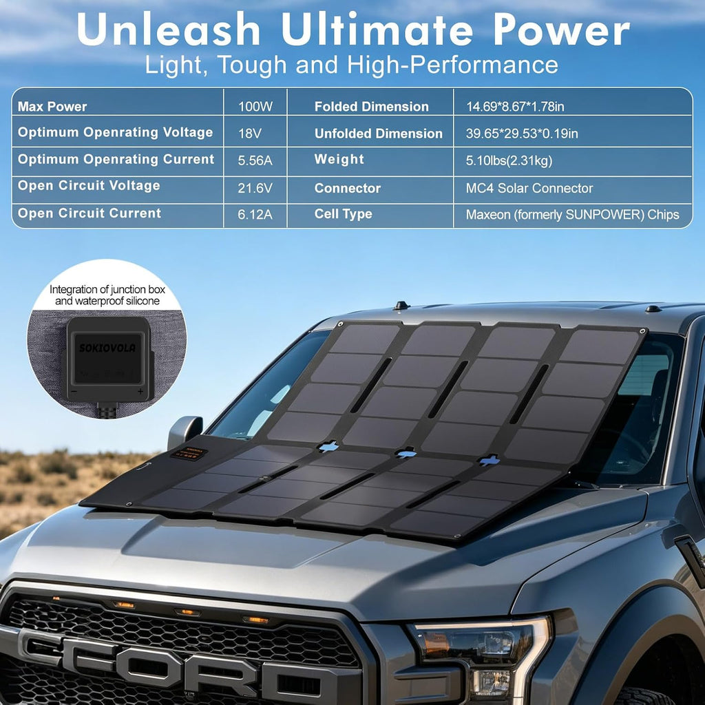 100W Portable Solar Panel MC-4 Foldable Solar Panel Charger Kits 18V IP68 Waterproof Lightweight and Compact for