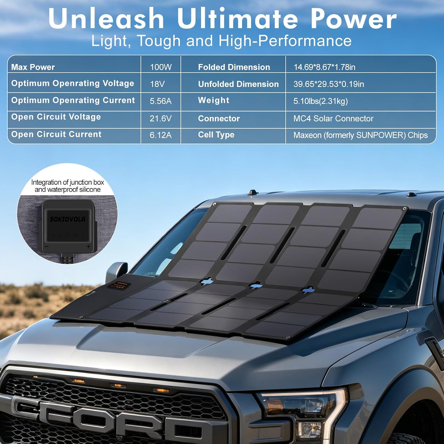 100W Portable Solar Panel MC-4 Foldable Solar Panel Charger Kits 18V IP68 Waterproof Lightweight and Compact for