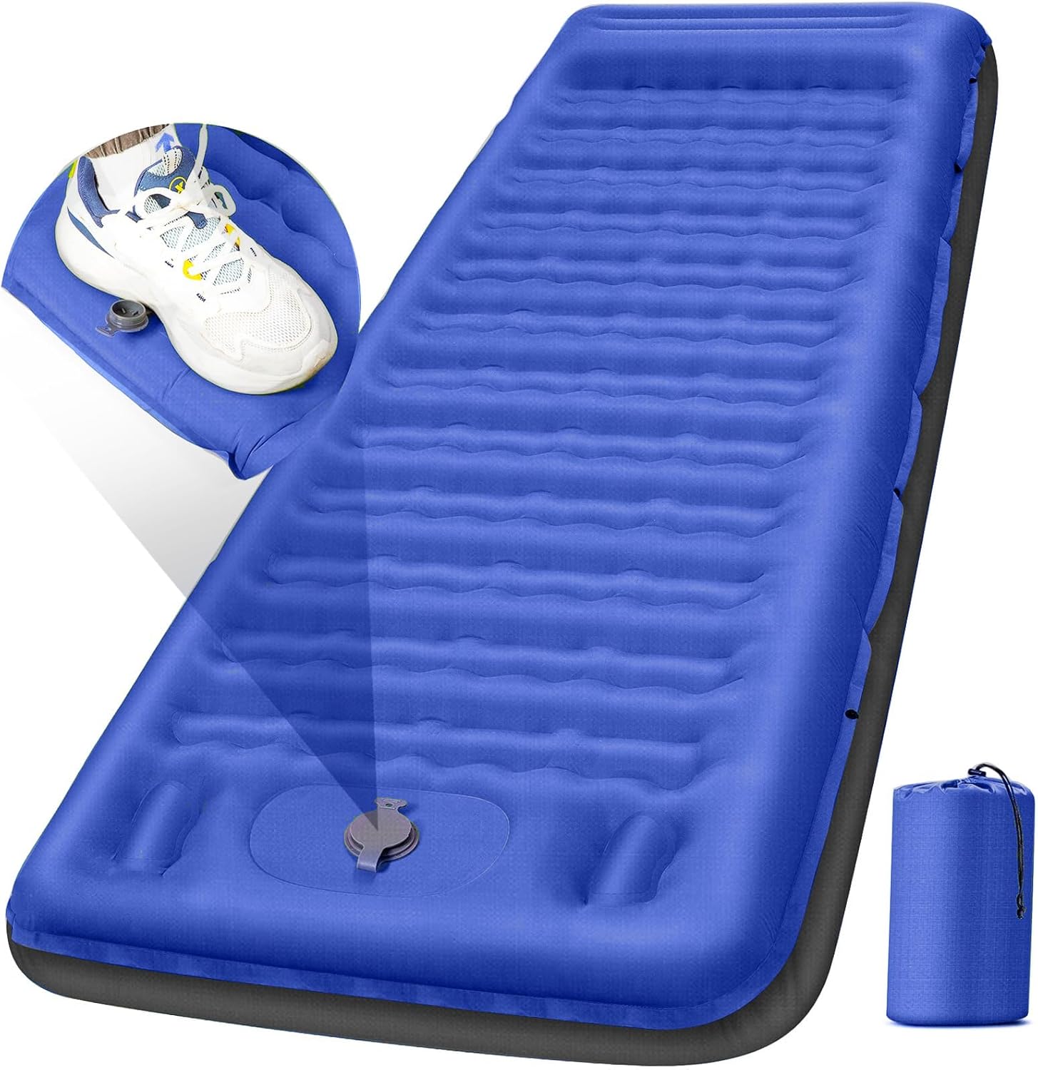 Camping Sleeping Pad, Extra Thick 5 Inch Camping Mat with Pillow Built-in Foot Pump Inflatable Sleeping Pads Compact