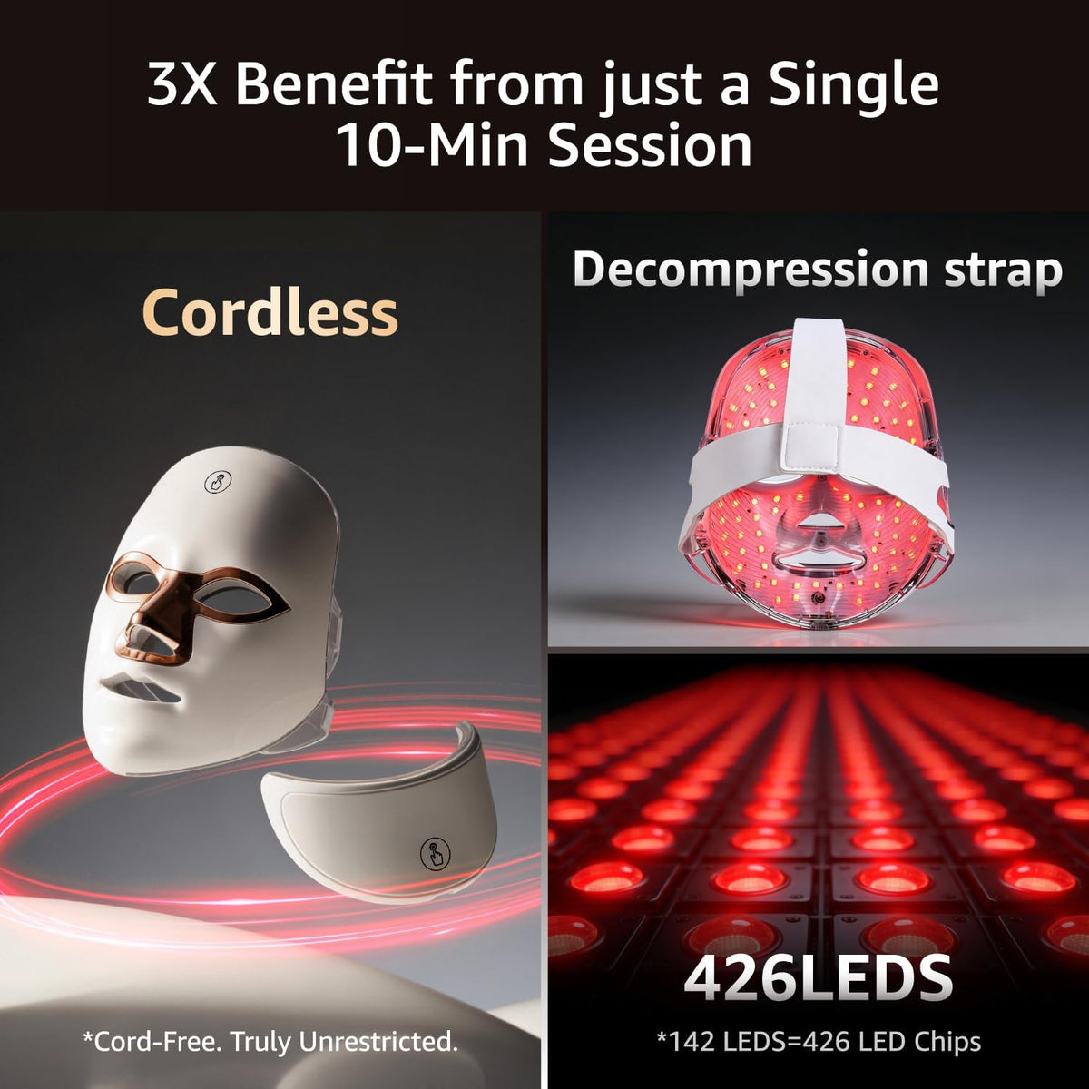 LED Face Mask for Wrinkles, Red Light Therapy for Face, Cordless NIR Red Light Therapy Mask with 7 Light Modes, 426