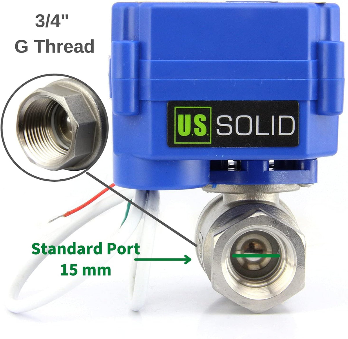 U.S. Solid 3/4" Motorized Ball Valve 85-265V AC NSF Certified 304SS Electrical Ball Valve, 2 Wire Auto Return Setup Normally Closed